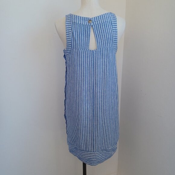 For Cynthia Dress Linen Blend Blue White Striped Pullover Side Button Detail Med - Picture 3 of 14